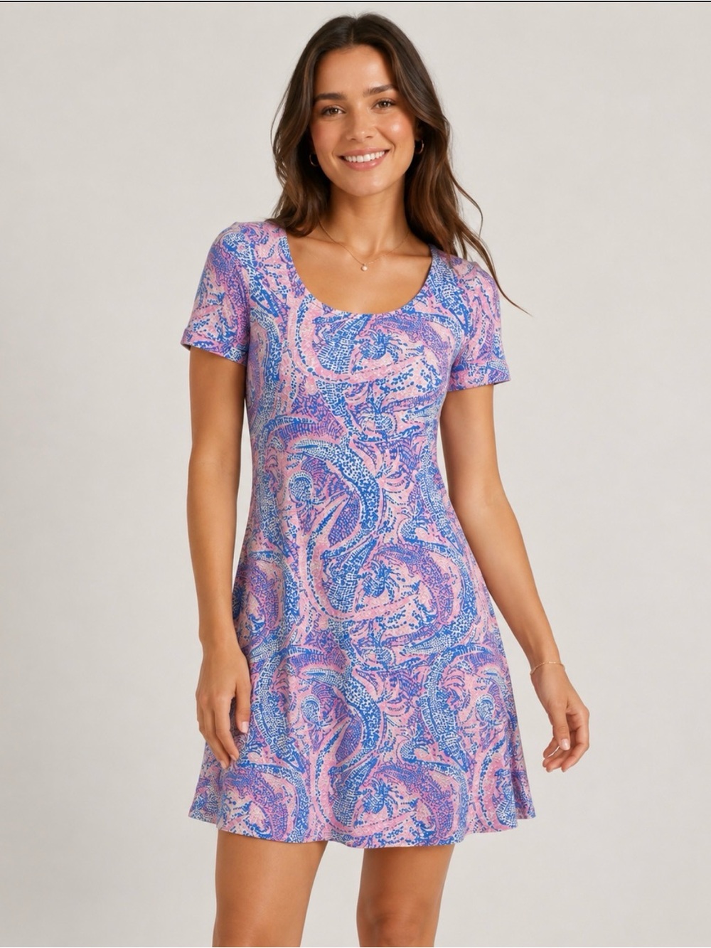 Lilly Pulitzer Pink Blue Paisley Short Sleeve T-Shirt Dress XXS